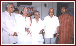 Book release of Tanjavur Shankara Iyer's compositions in 2001. 'Spencer' Venugopal, T R Subramaniam, Shankara Iyer, Dwarakanath & Founder, Ravikiran.
